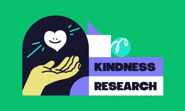 illustration of an open hand with a heart above it, next to the words 'Kindness Research'