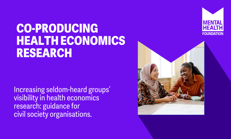 Graphic with text: CO-PRODUCING HEALTH ECONOMICS RESEARCH: Increasing seldom-heard groups’ visibility in health economics research: guidance for civil society organisations.