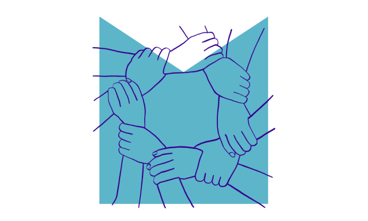 An illustration of a circle of hands holding onto each other