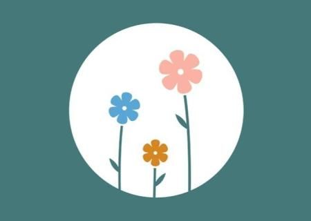Graphic of some flowers in a white circle